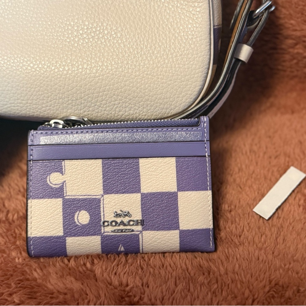 Coach Lavender and Cream Checkered Card Holder